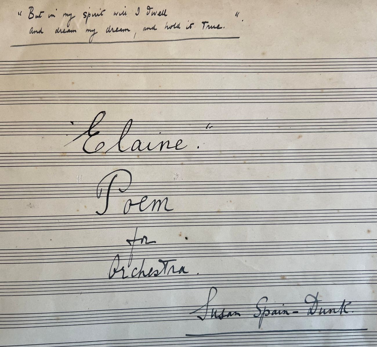Part of cover page of manuscript for Elaine by Susan Spain-Dunk.