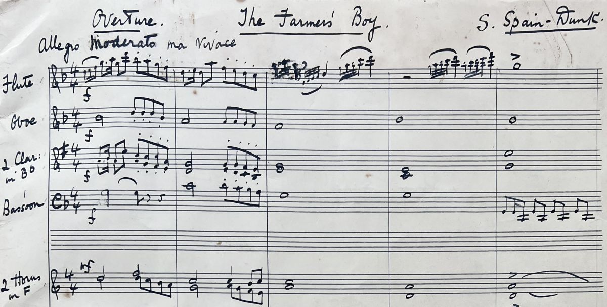 Excerpt of manuscript for The Farmer's Boy Overture by Susan Spain-Dunk